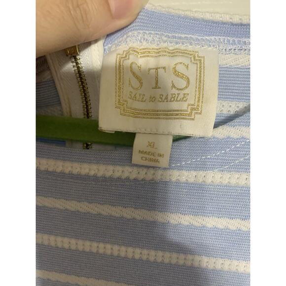 Sail to Sable Blue White Striped Shift Dress Nautical Gold Zipper Size XL - Picture 3 of 6